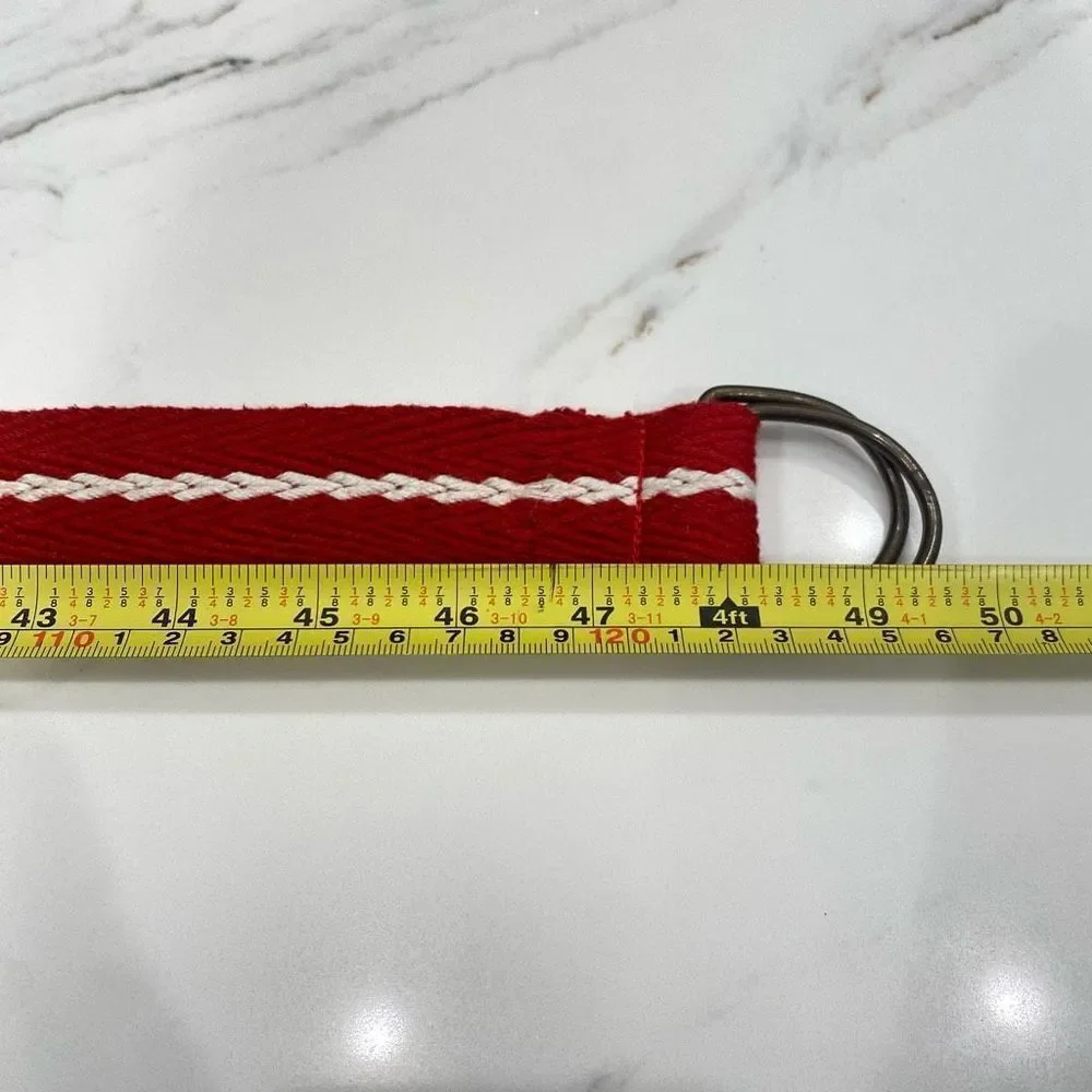 Men's Red White Fabric Belt Adjustable